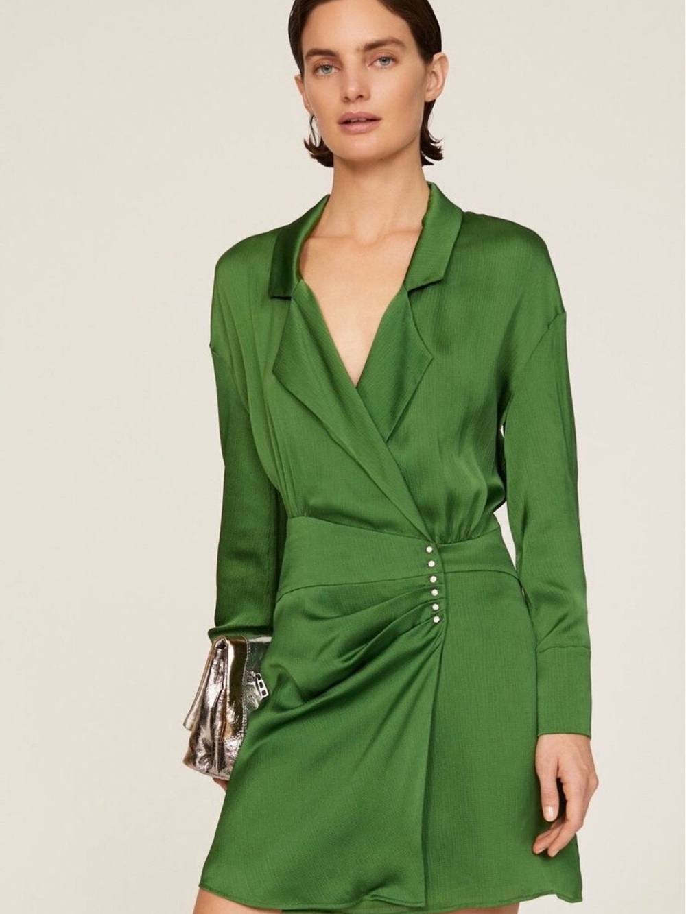 Ba&sh Falla Dress Green Wrap-Style Long Sleeve Mini sz S